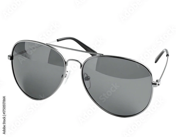 Obraz Shiny metallic aviator sunglasses with gray lenses and a black background