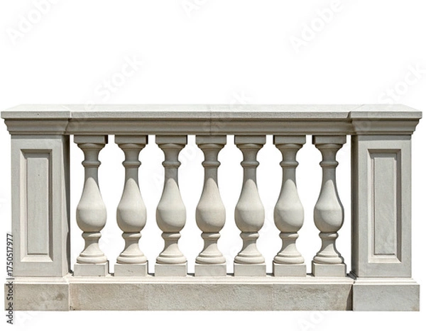 Obraz Classical white stone balustrade, columns, rectangular posts, dark backdrop, decorative