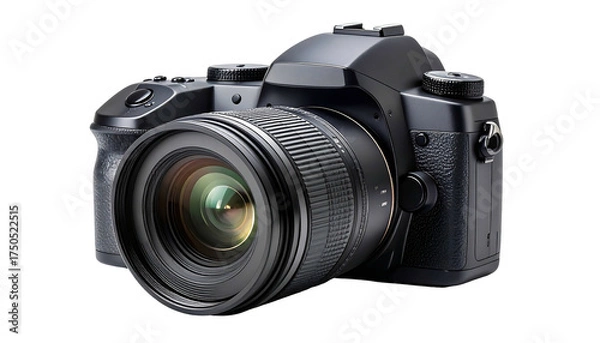 Fototapeta Closeup of a modern black DSLR camera with lens.