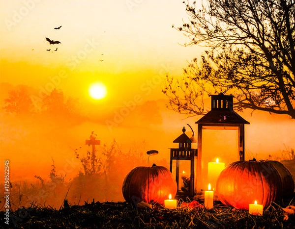 Fototapeta Golden Fog and Lanterns at Sunset