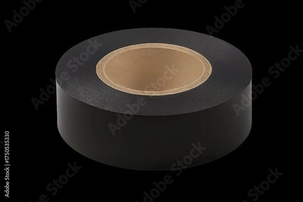 Fototapeta Roll of black electrical insulation tape, isolated single object, transparent background, realistic soft shadow.
