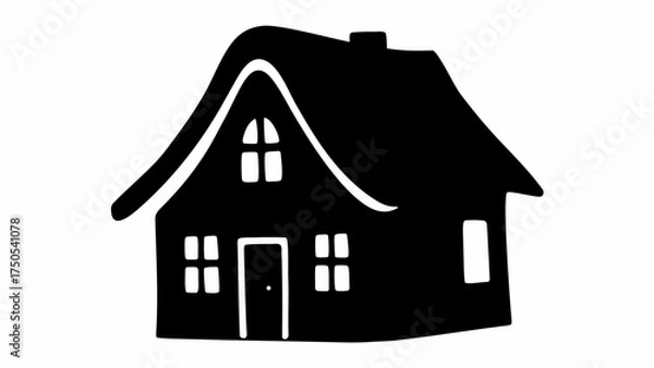 Fototapeta Charming silhouette of a cozy house with a peaked roof and welcoming windows, perfect for home design concepts.