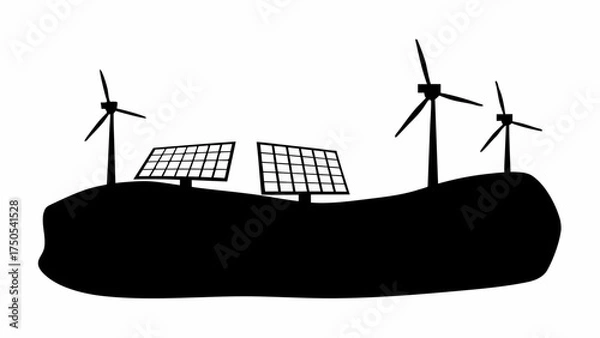 Fototapeta Modern renewable energy farm featuring wind turbines and solar panels on a hill for sustainable power generation