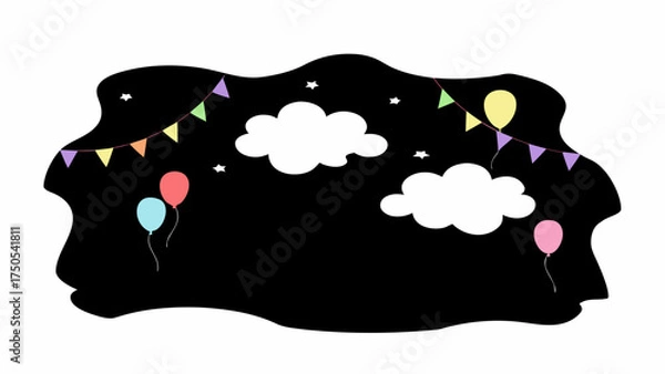 Fototapeta Festive celebration elements like balloons, bunting, and clouds create a joyful party atmosphere for any event.