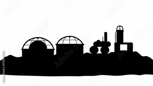 Fototapeta Modern research facility and lighthouse complex on a hill silhouette offering scientific exploration and coastal navigation