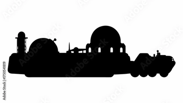 Fototapeta Futuristic alien outpost with domed structures and a wheeled vehicle under a clear sky