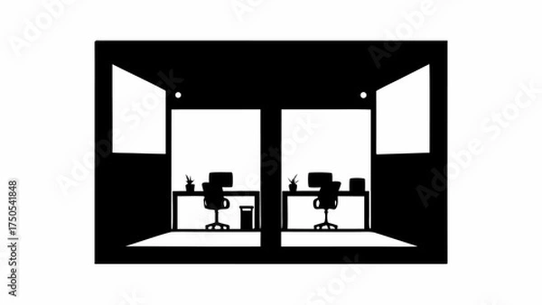 Fototapeta Modern office spaces with desks chairs computers and plants offer a clean professional workspace for productivity