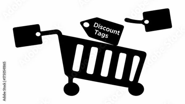 Fototapeta Shopping cart brimming with discount tags signifies savings and smart purchasing decisions