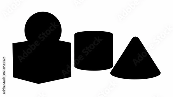 Fototapeta Simple geometric shapes a cube with a rounded top cylinder and cone arranged together