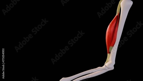 Obraz A 3D illustration image of contracted biceps muscle, demonstrating muscle contraction during arm flexion.