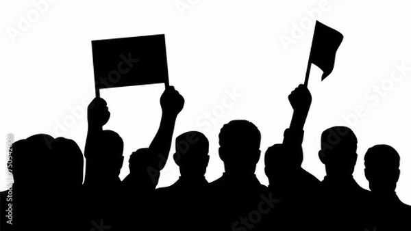 Fototapeta Crowd demonstrating with signs and flags, raising voices for change, unity, and protest