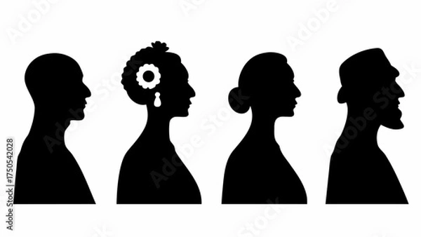 Fototapeta Diverse profiles showcase classic elegance and modern style, representing heritage and individuality in striking silhouettes.