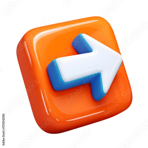 Fototapeta 3D Orange Square with White and Blue Arrow Pointing Right on Black Background forward next