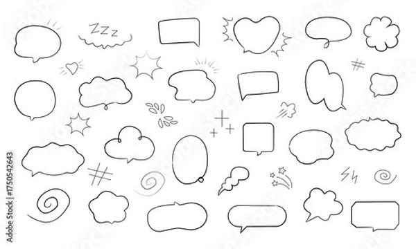 Obraz Hand-drawn doodle speech bubbles set for comic chat icons