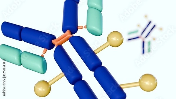 Obraz A 3d rendered multiple Y-shaped antibody molecules, floating around in the background, illustrating antibody-drug conjugates (ADCs).