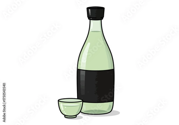 Fototapeta Cartoon Illustration of a Sake Bottle and Cup.