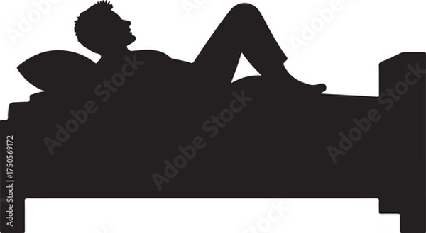 Obraz Silhouette of person lying on bed with pillow lying down