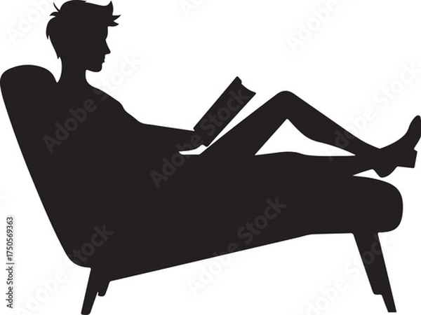 Fototapeta Silhouette of person reading a book in a chair vector