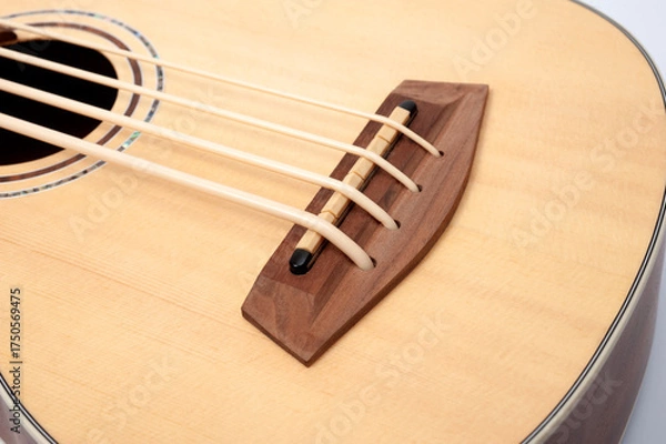 Fototapeta Four-string bass ukulele with wooden body and built-in tuner and pickup.