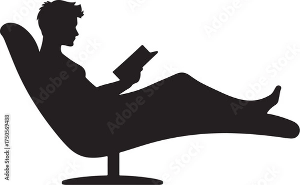 Obraz Silhouette of person reading a book in a lounge chair