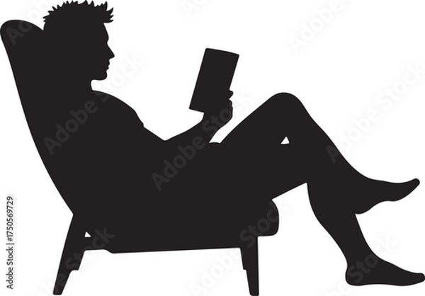 Obraz Silhouette of person reading a book in a lounge chair