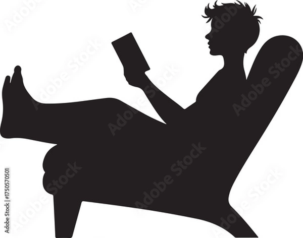 Obraz Silhouette of person reading book in lounge chair vector