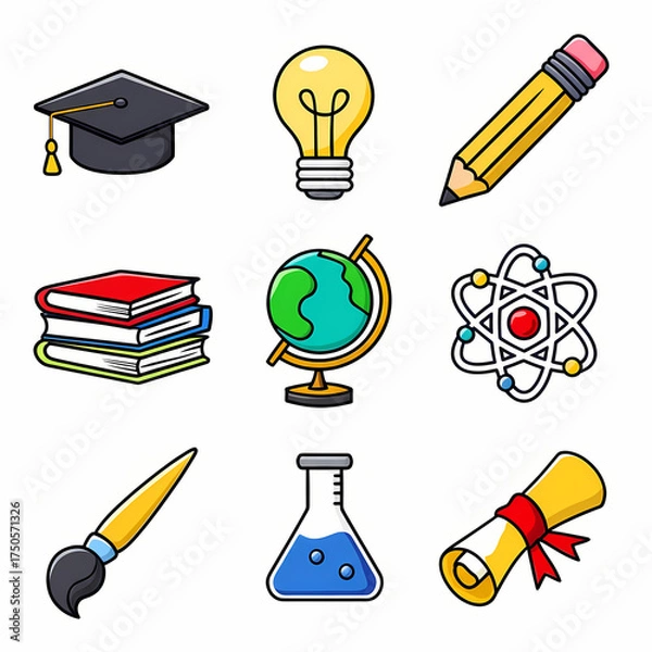 Fototapeta 2D Icon Sets of Educations Category Solid White Transparent Background HD