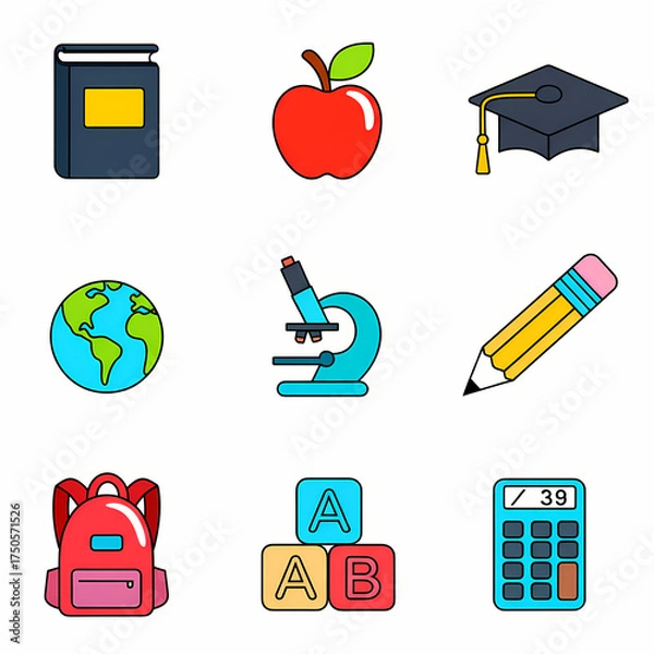 Fototapeta 2D Icon Sets of Educations Category Solid White Transparent Background HD