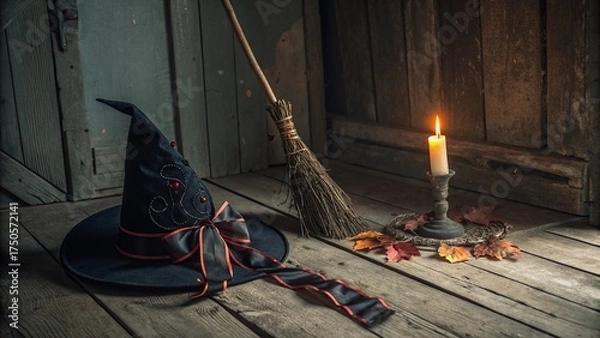 Fototapeta halloween witch with a broom
