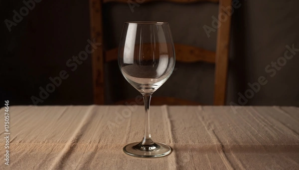Obraz Empty wine glass on wooden table with rustic background  