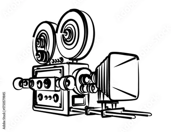 Fototapeta A sketch of vintage film video camera.
