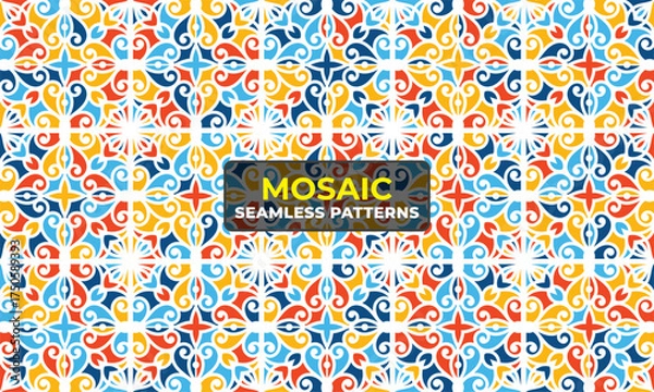 Fototapeta Retro 90s Style Seamless Background Collection with Colorful Pattern Design
