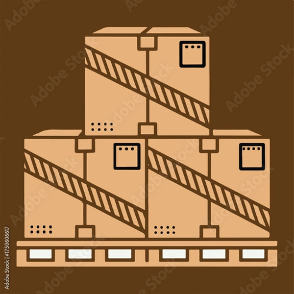 Obraz Cardboard Boxes on Wooden Pallet Vector Illustration for Shipping and Logistics Design