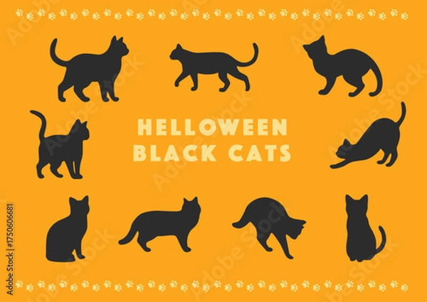 Obraz 黒猫のいろんなポーズシルエットセット（ハロウィンデザイン）