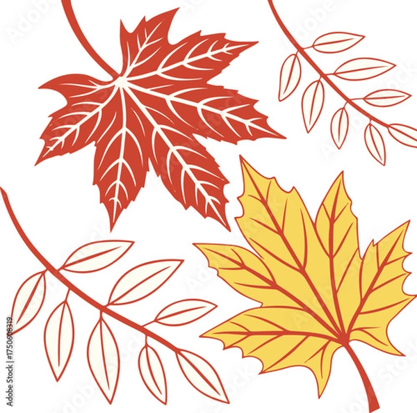 Obraz Autumn Leaves Vector Illustration – Colorful Fall Foliage Design