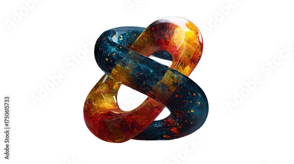 Fototapeta An abstract infinity loop glows with cosmic blues and fiery passion suspended against the void of a