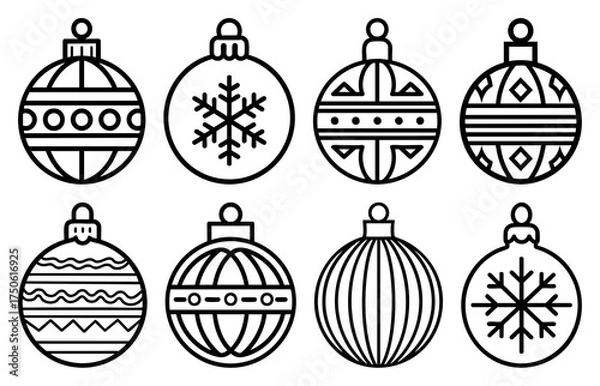 Obraz PNG Festive black and white ornaments, element set on transparent background