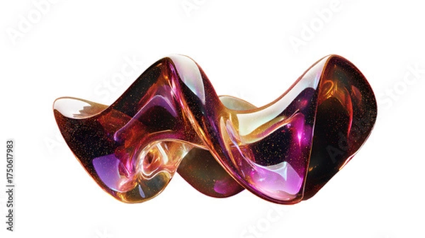 Fototapeta A shimmering iridescent ribbon unfurls across the void a dance of light and color in dark abstract