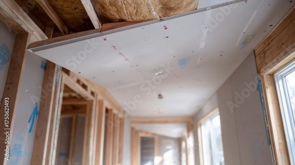 Obraz Construction building interior drywall ceiling
