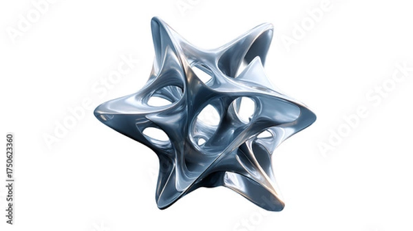 Fototapeta A futuristic chrome structure an organic star shaped form revealing intricate hollow spaces in bold
