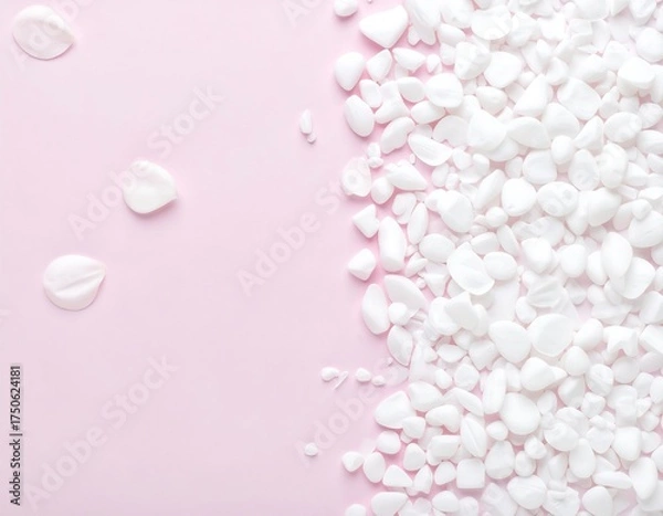 Obraz Delicate white petals and pebbles on a pink backdrop
