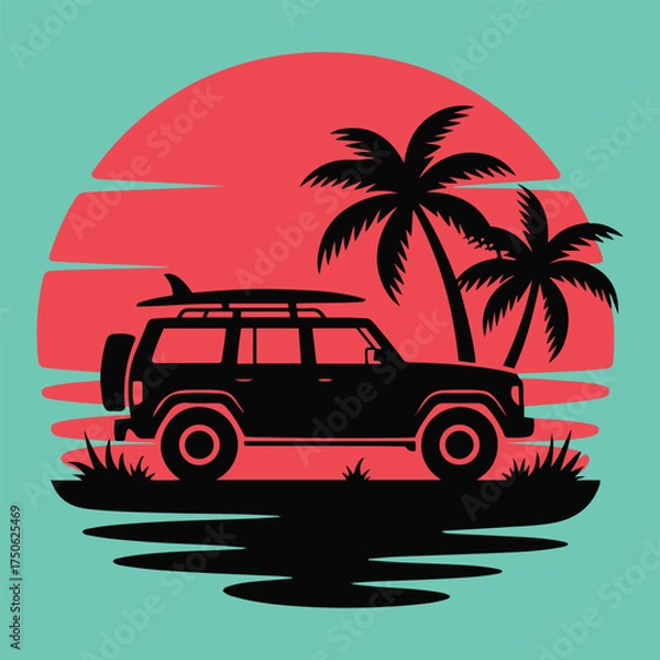 Obraz retro car with palm trees