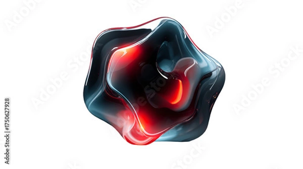 Fototapeta An abstract organic shape suggesting transformation with glowing red core in a black space