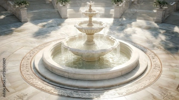 Obraz Elegant white fountain in courtyard