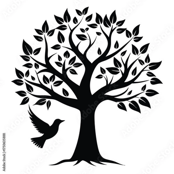 Fototapeta tree silhouette vector with bird