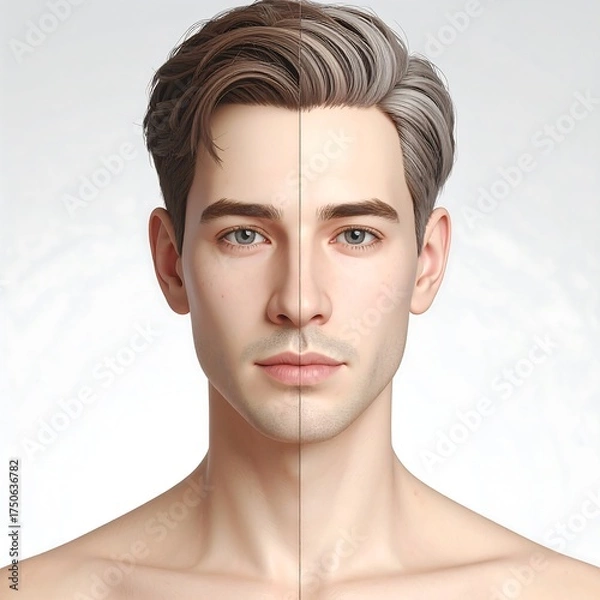 Fototapeta Digital portrait, split view, skin tones