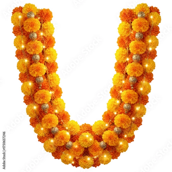 Fototapeta Festive marigold garland with lights for celebration and joy