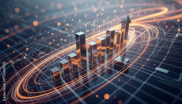 Fototapeta A 3D realistic business concept with geometric graphs, innovation, and success