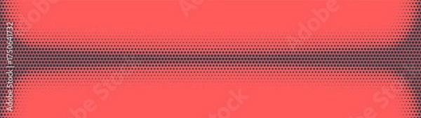 Fototapeta Halftone graphic square bricks pattern smooth unique border ultra wide 32:9 aspect ratio red black vector abstract background. Half tone retro futuristic panoramic ultrawide format unusual abstraction