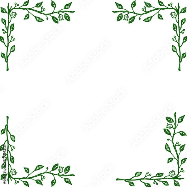 Fototapeta Elegant green vine frame decorated with lush leaves, natural botanical border design, fresh and minimalist greenery wreath, perfect for invitations, eco branding, posters, and digital artwork.
